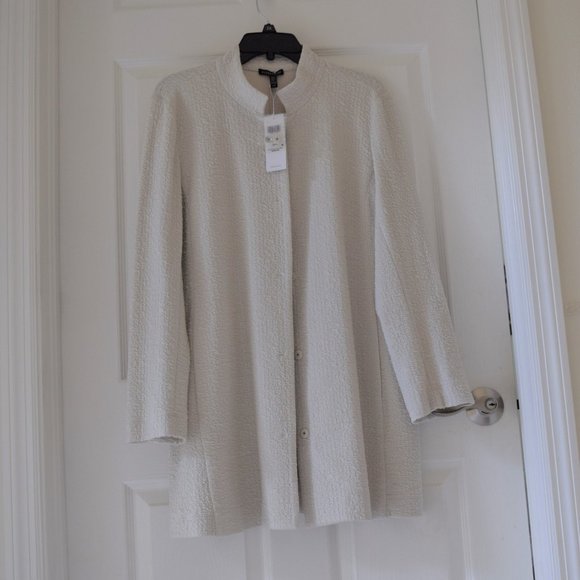Eileen Fisher Jackets & Blazers - Eileen Fisher Organic Cotton Tencel Pucker Stand Collar Long Jacket